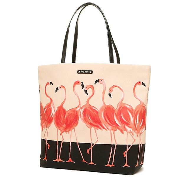 Kate Spade Take A Walk On The Wild Side Bon Shopper Flamingo Cream / Black # WKRU3833